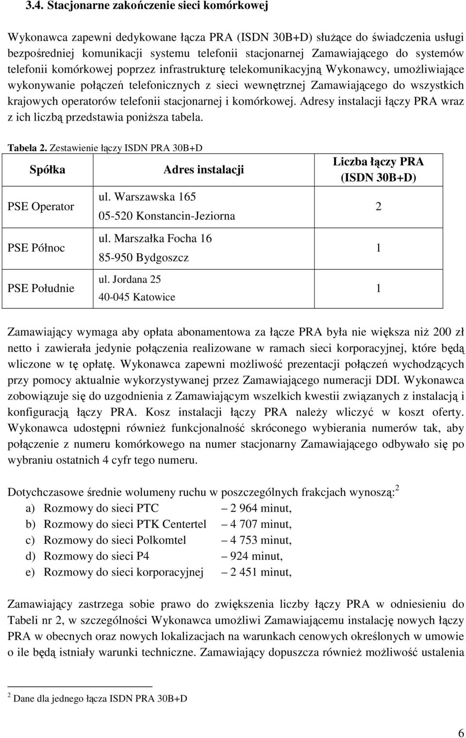 operatorów telefonii stacjonarnej i komórkowej. Adresy instalacji łączy PRA wraz z ich liczbą przedstawia poniŝsza tabela. Tabela 2.