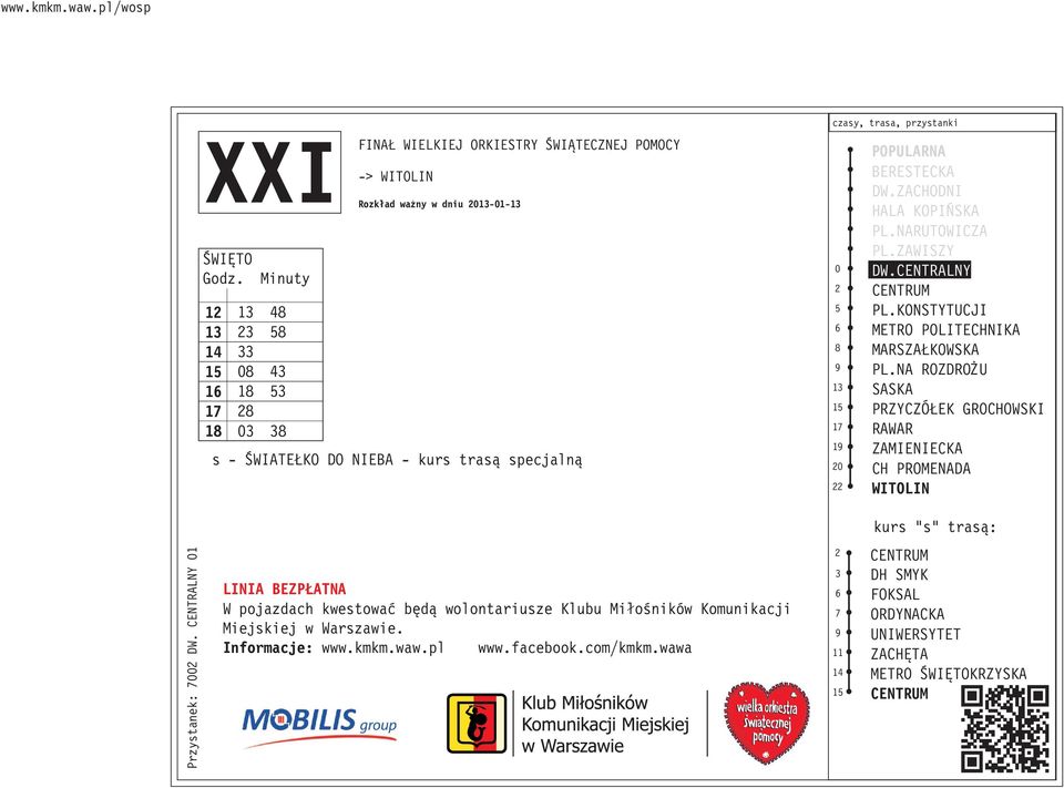 kurs "s" trasą: Przystanek: DW CENTRALNY 1 3 6 DH