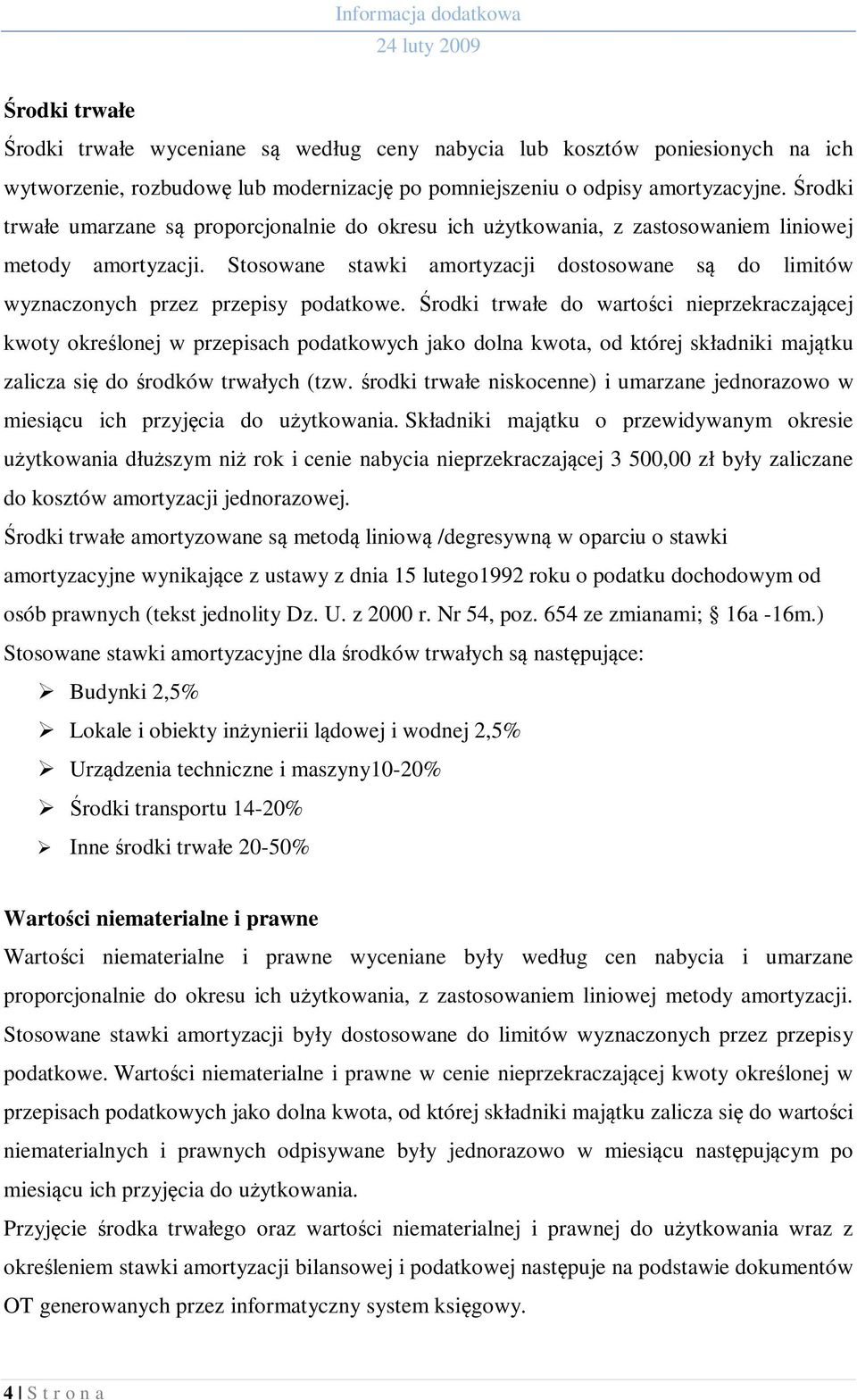 Stosowane stawki amortyzacji dostosowane są do limitów wyznaczonych przez przepisy podatkowe.