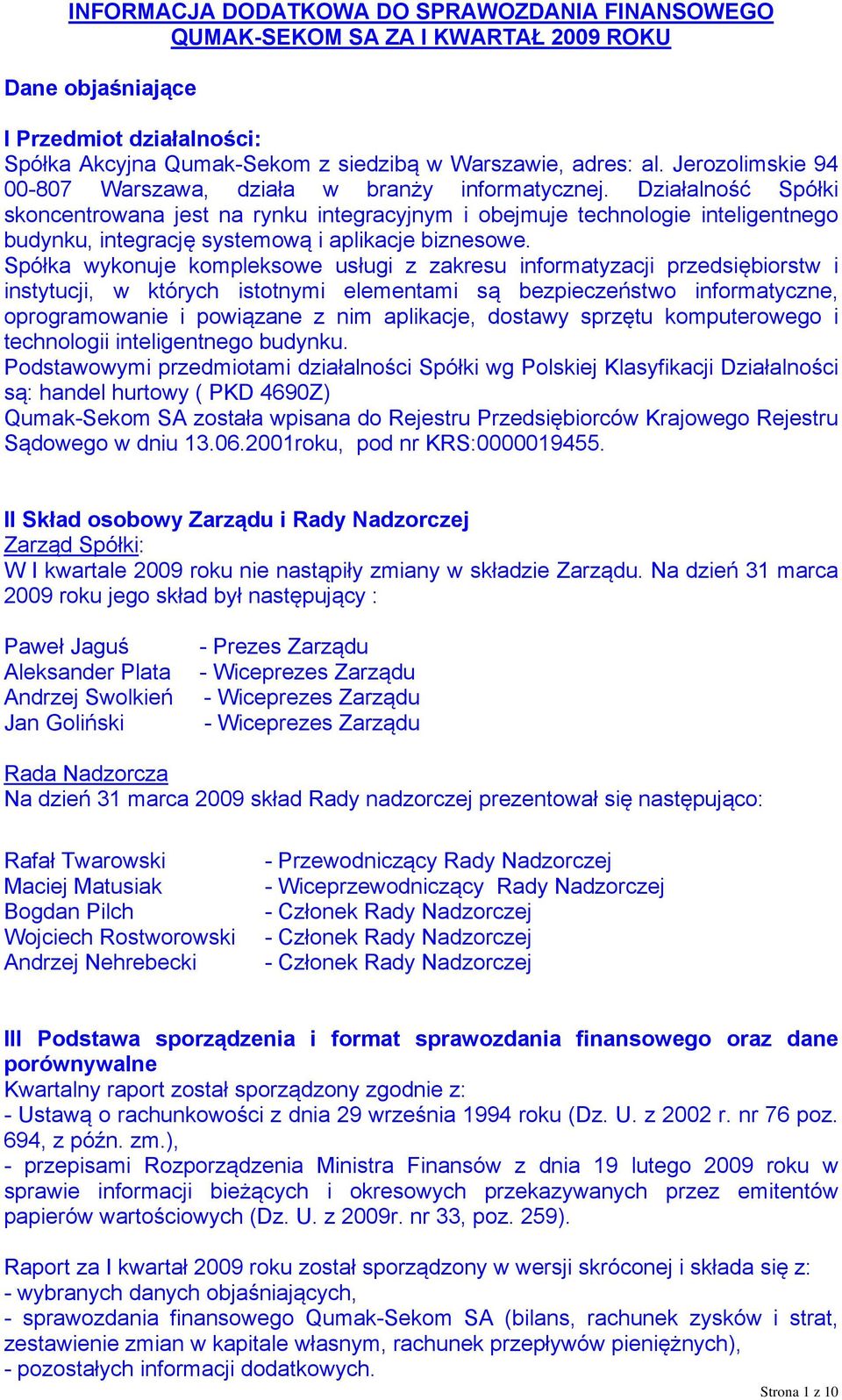 Działalność Spółki skoncentrowana jest na rynku integracyjnym i obejmuje technologie inteligentnego budynku, integrację systemową i aplikacje biznesowe.