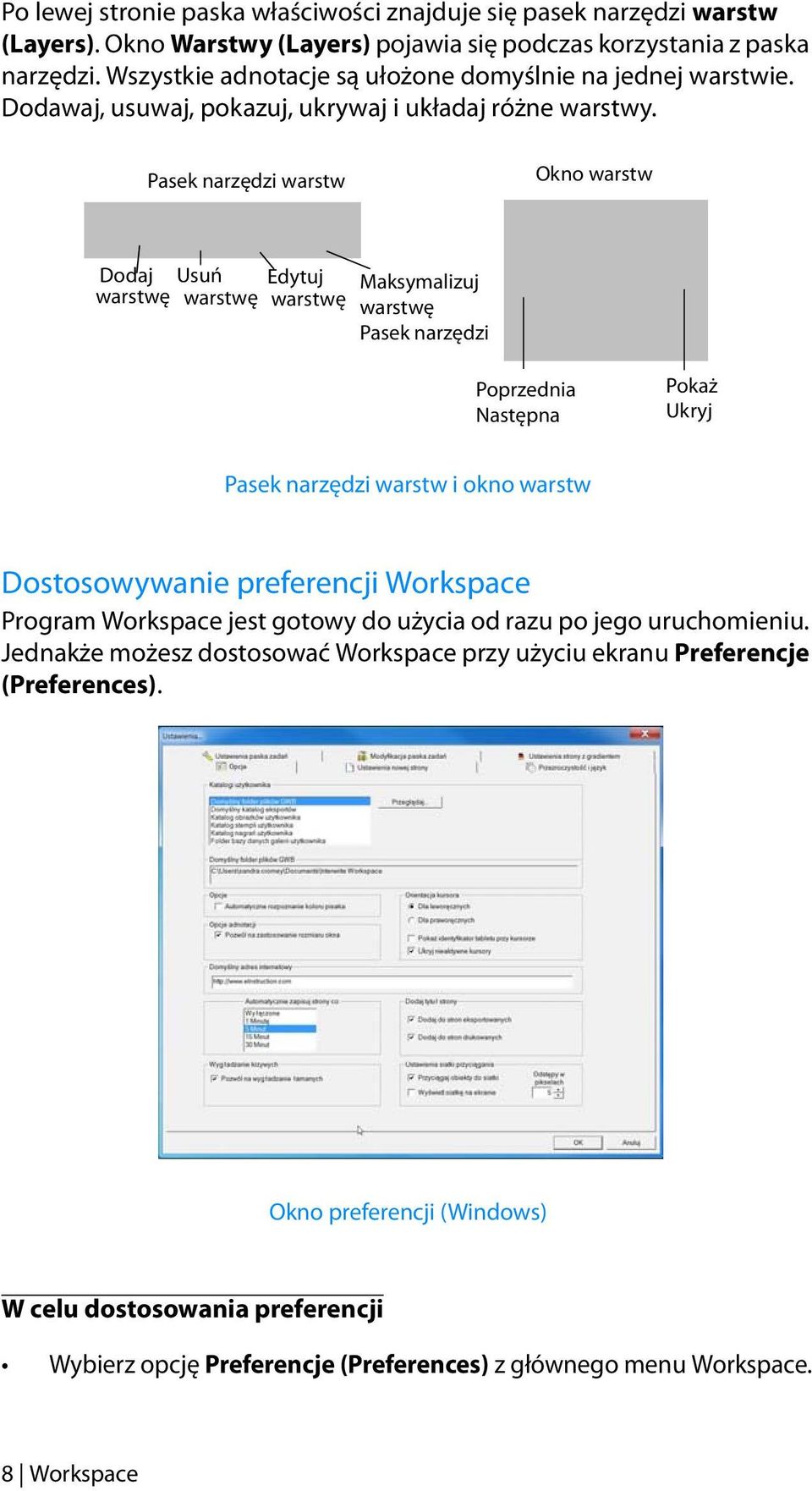 Pasek narzędzi warstw Okno warstw Dodaj warstwę Usuń warstwę Edytuj warstwę Maksymalizuj warstwę Pasek narzędzi Poprzednia Następna Pokaż Ukryj Pasek narzędzi warstw i okno warstw Dostosowywanie