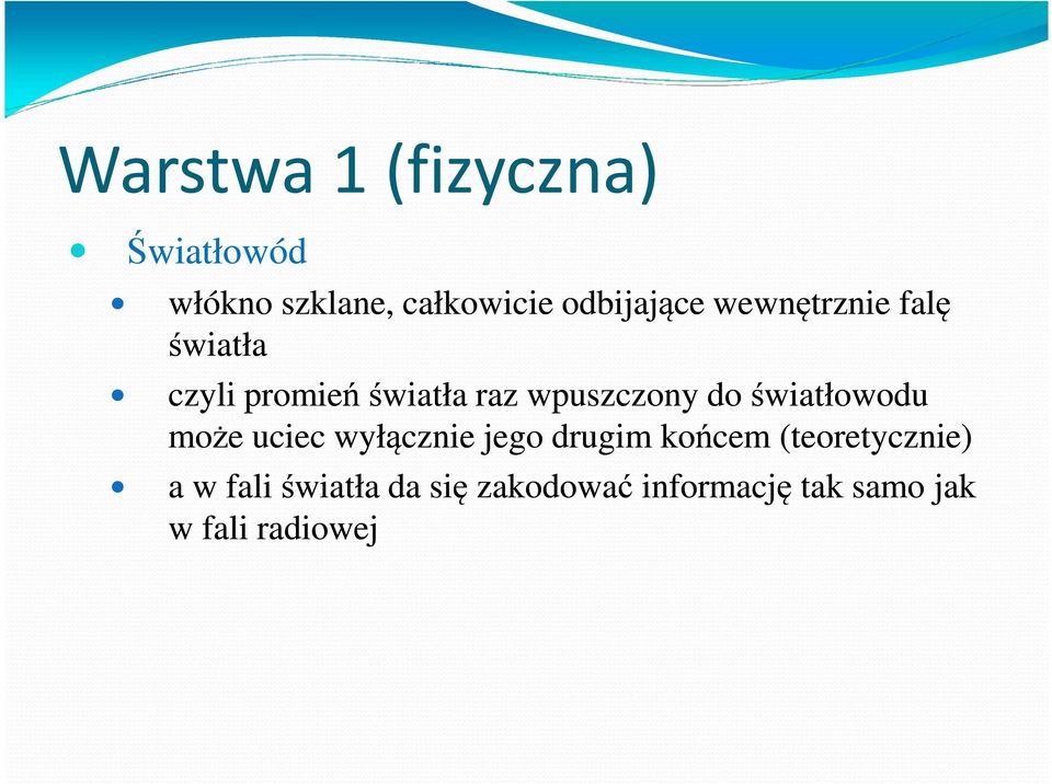 światłowodu może uciec wyłącznie jego drugim końcem