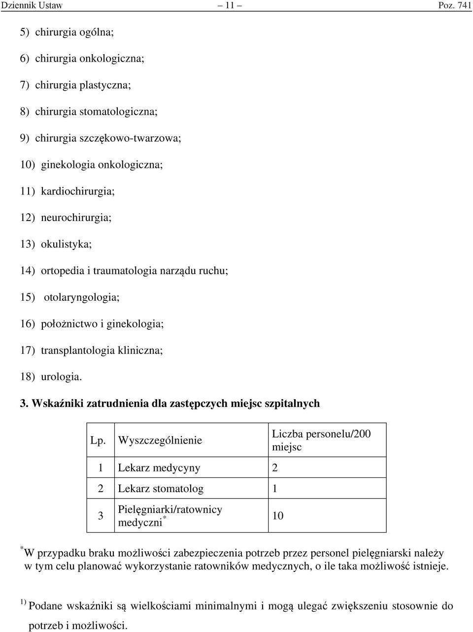 neurochirurgia; 13) okulistyka; 14) ortopedia i traumatologia narządu ruchu; 15) otolaryngologia; 16) położnictwo i ginekologia; 17) transplantologia kliniczna; 18) urologia. 3.