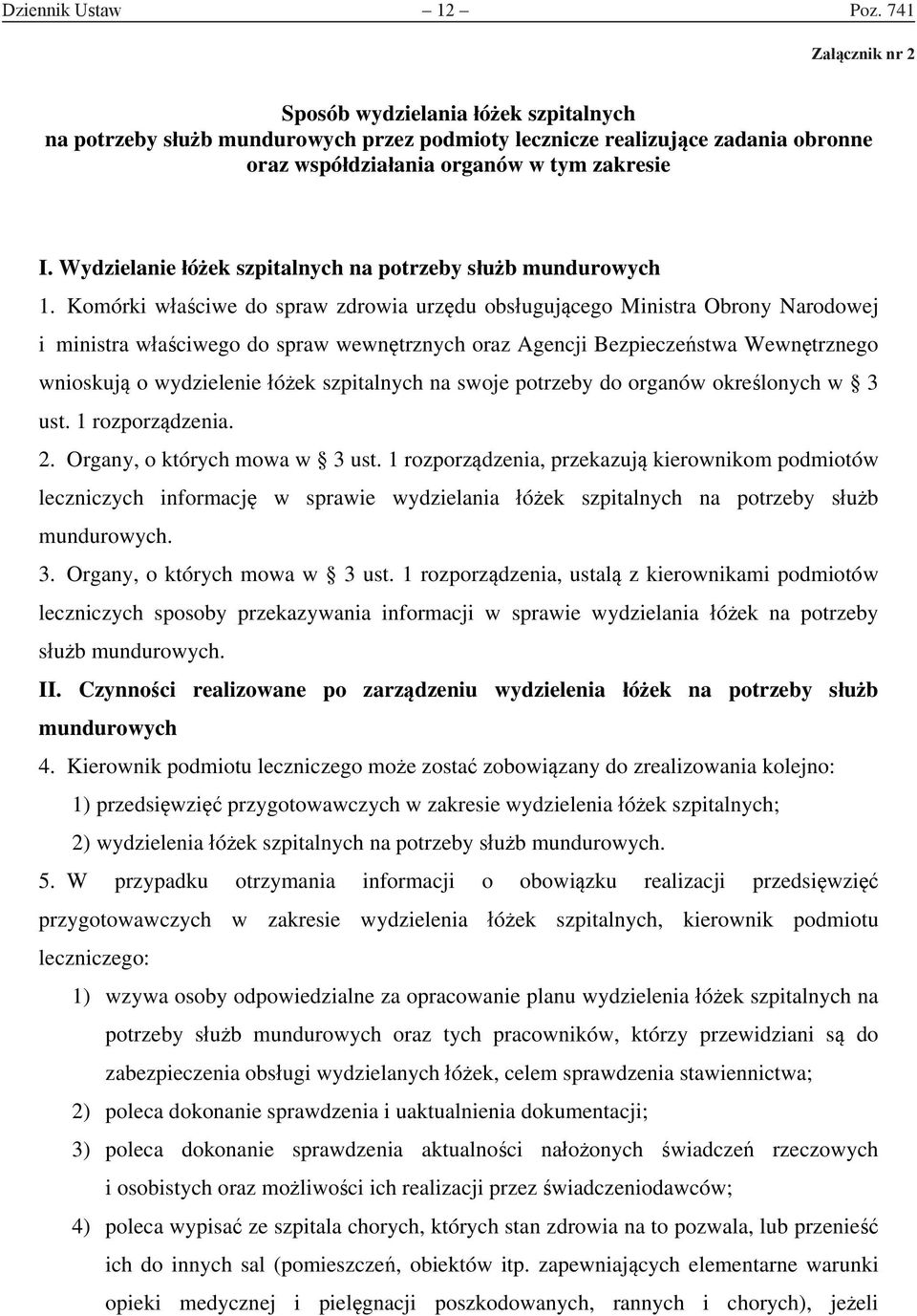 Wydzielanie łóżek szpitalnych na potrzeby służb mundurowych 1.