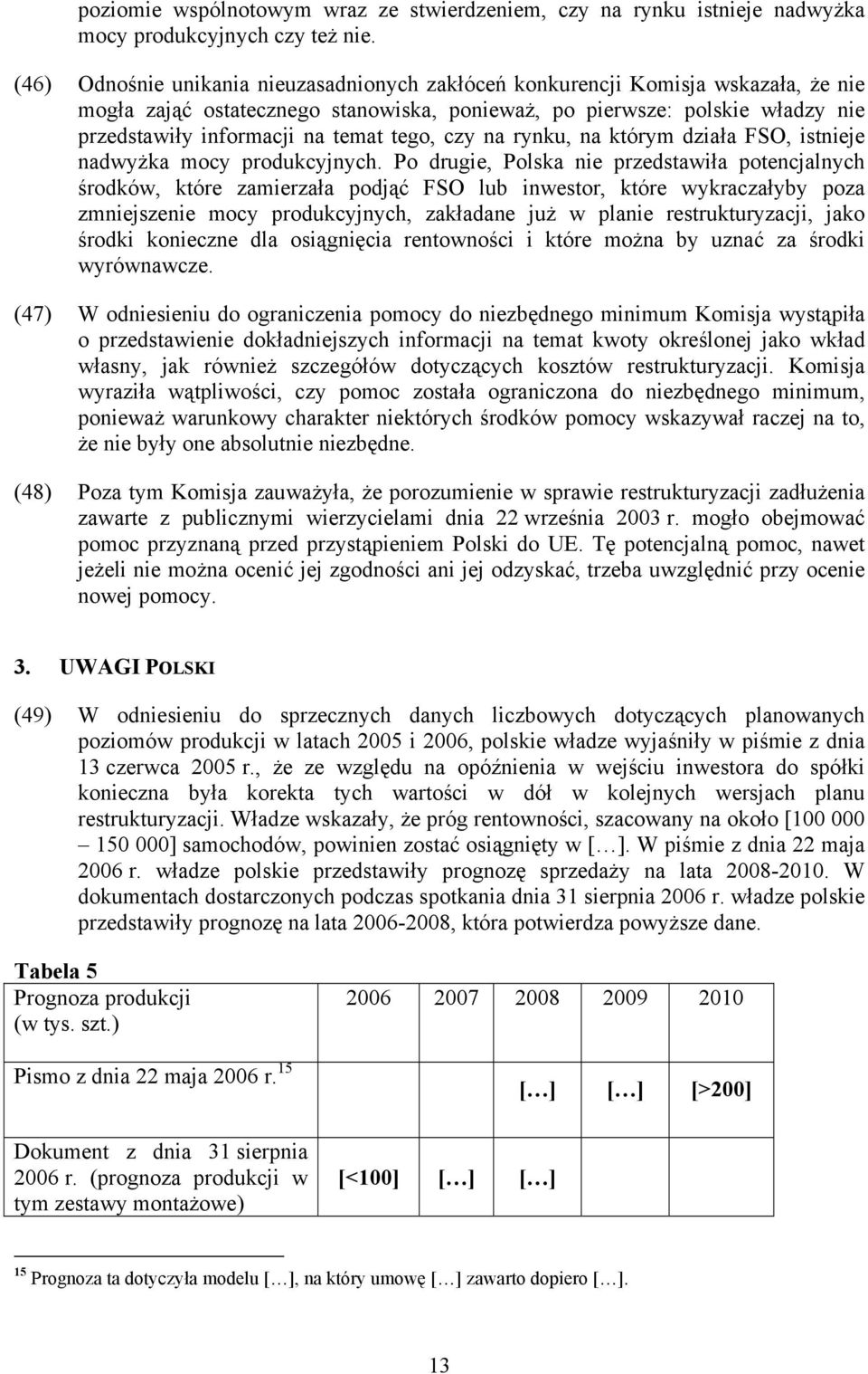 tego, czy na rynku, na którym działa FSO, istnieje nadwyżka mocy produkcyjnych.
