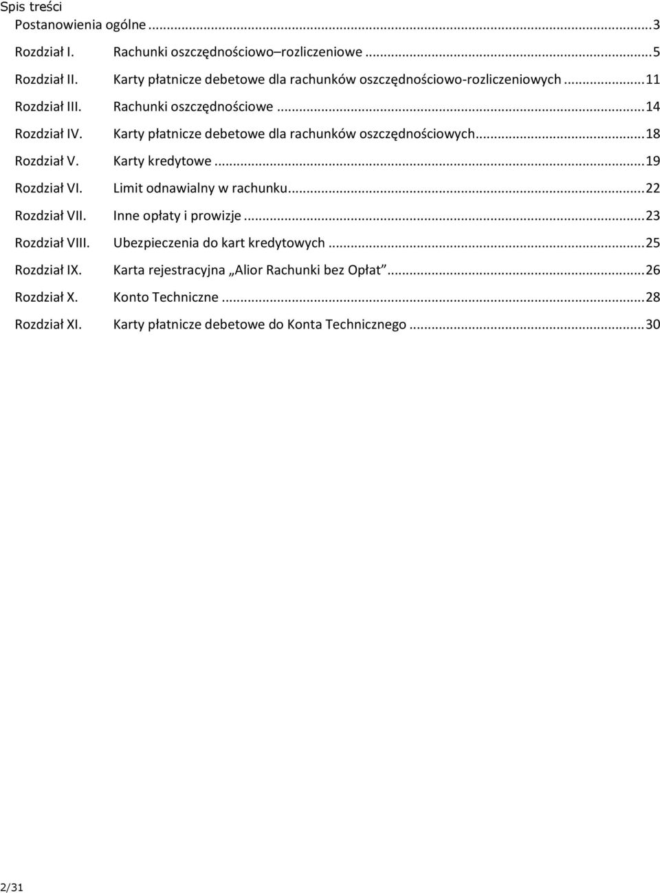 Karty płatnicze debetowe dla rachunków oszczędnościowych... 18 Rozdział V. Karty kredytowe... 19 Rozdział VI. Limit odnawialny w rachunku... 22 Rozdział VII.