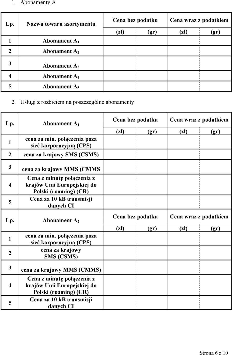 połączenia poza sieć korporacyjną (CPS) 2 cena za krajowy SMS (CSMS) 3 cena za krajowy MMS (CMMS Cena z minutę połączenia z krajów Unii Europejskiej do Polski