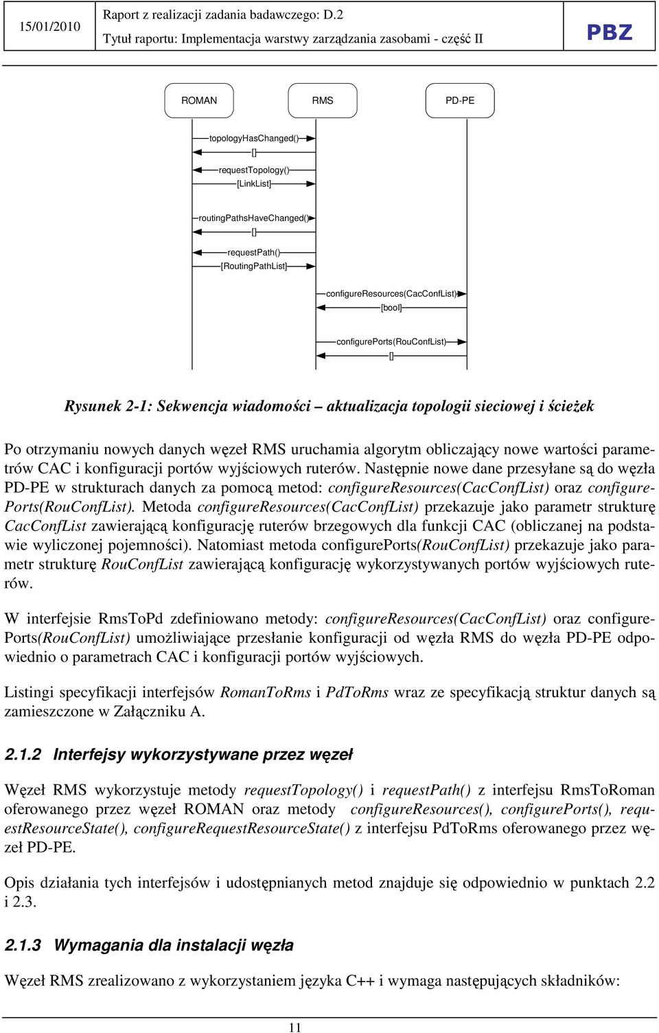 wyjściowych ruterów. Następnie nowe dane przesyłane są do węzła PD-PE w strukturach danych za pomocą metod: configureresources(cacconflist) oraz configure- Ports(RouConfList).