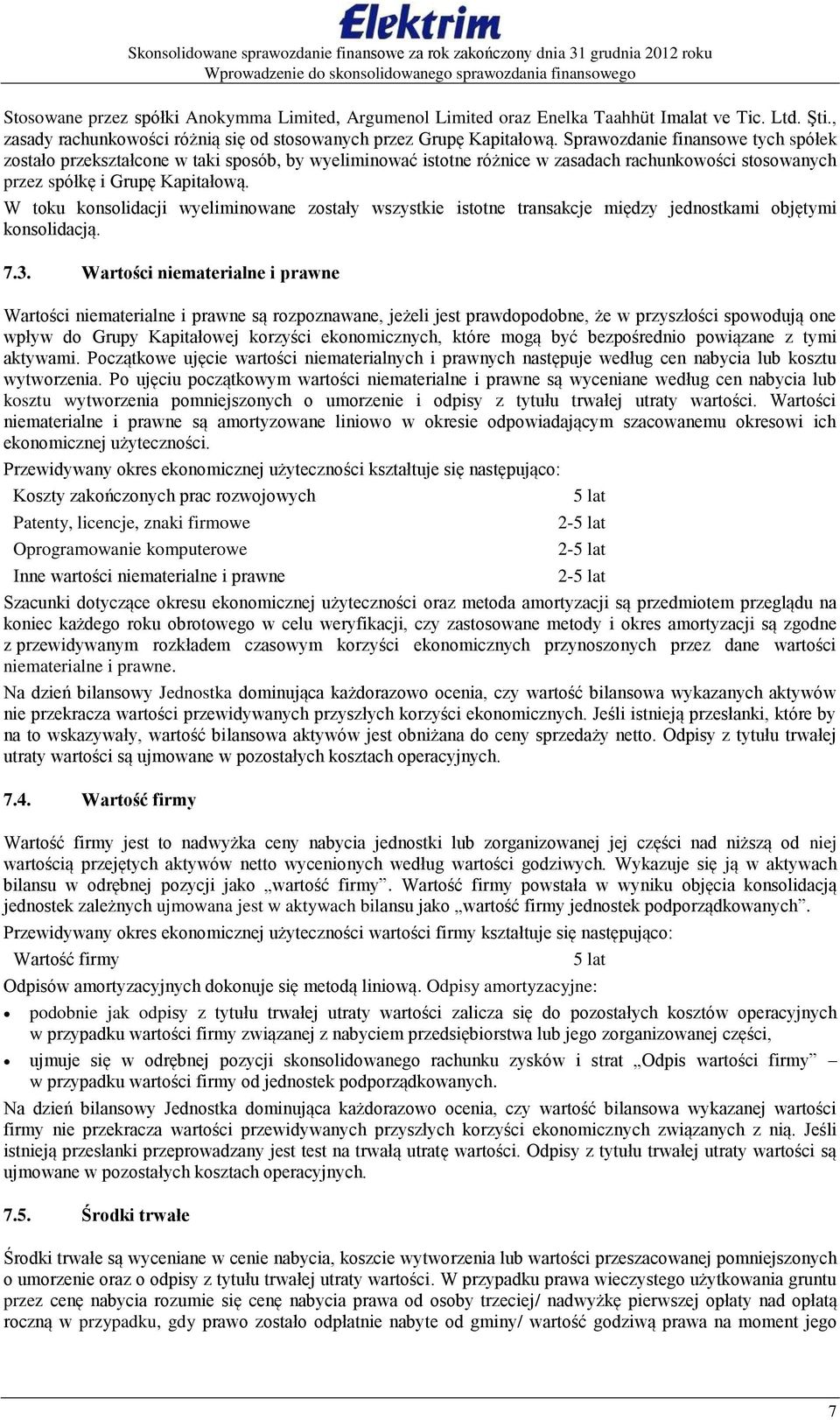Sprawozdanie finansowe tych spółek zostało przekształcone w taki sposób, by wyeliminowaš istotne różnice w zasadach rachunkowości stosowanych przez spółkę i Grupę Kapitałową.