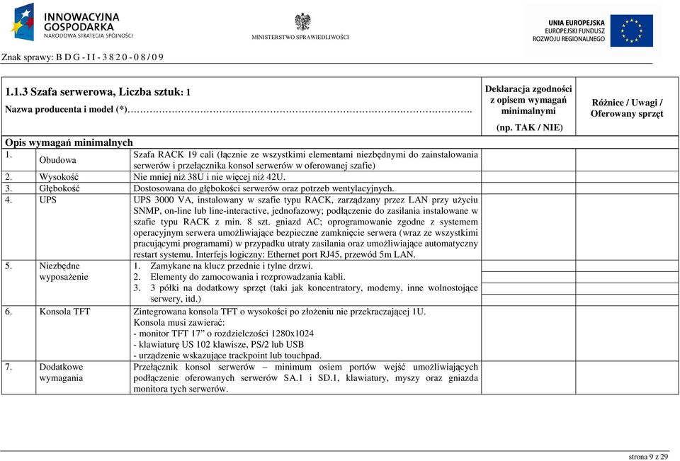 Wysokość Nie mniej niŝ 38U i nie więcej niŝ 42