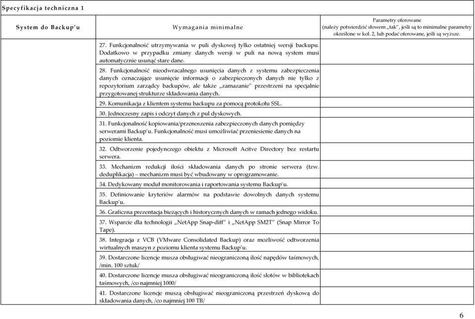 Funkcjonalność nieodwracalnego usunięcia danych z systemu zabezpieczenia danych oznaczające usunięcie informacji o zabezpieczonych danych nie tylko z repozytorium zarządcy backupów, ale także