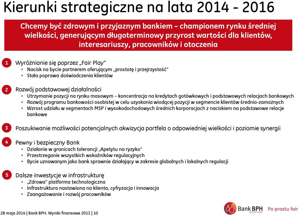 Utrzymanie pozycji na rynku masowym koncentracja na kredytach gotówkowych i podstawowych relacjach bankowych Rozwój programu bankowości osobistej w celu uzyskania wiodącej pozycji w segmencie