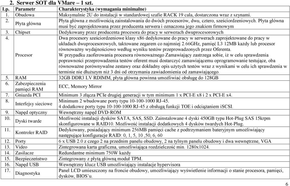 Płyta główna Płyta główna musi być zaprojektowana przez producenta serwera i oznaczona jego znakiem firmowym 3. Chipset Dedykowany przez producenta procesora do pracy w serwerach dwuprocesorowych 4.
