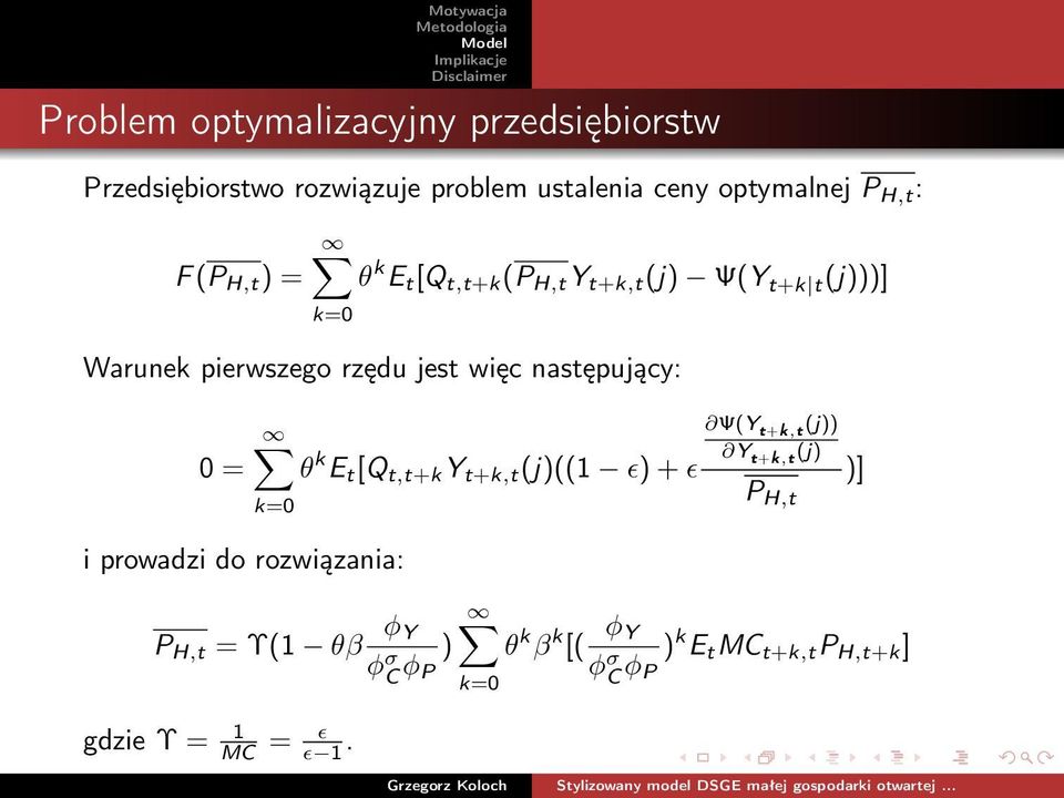 następujący: 0 = θ k E t [Q t,t+k Y t+k,t (j)((1 ɛ) + ɛ k=0 i prowadzi do rozwiązania: P H,t = Υ(1 θβ φ Y φ σ C