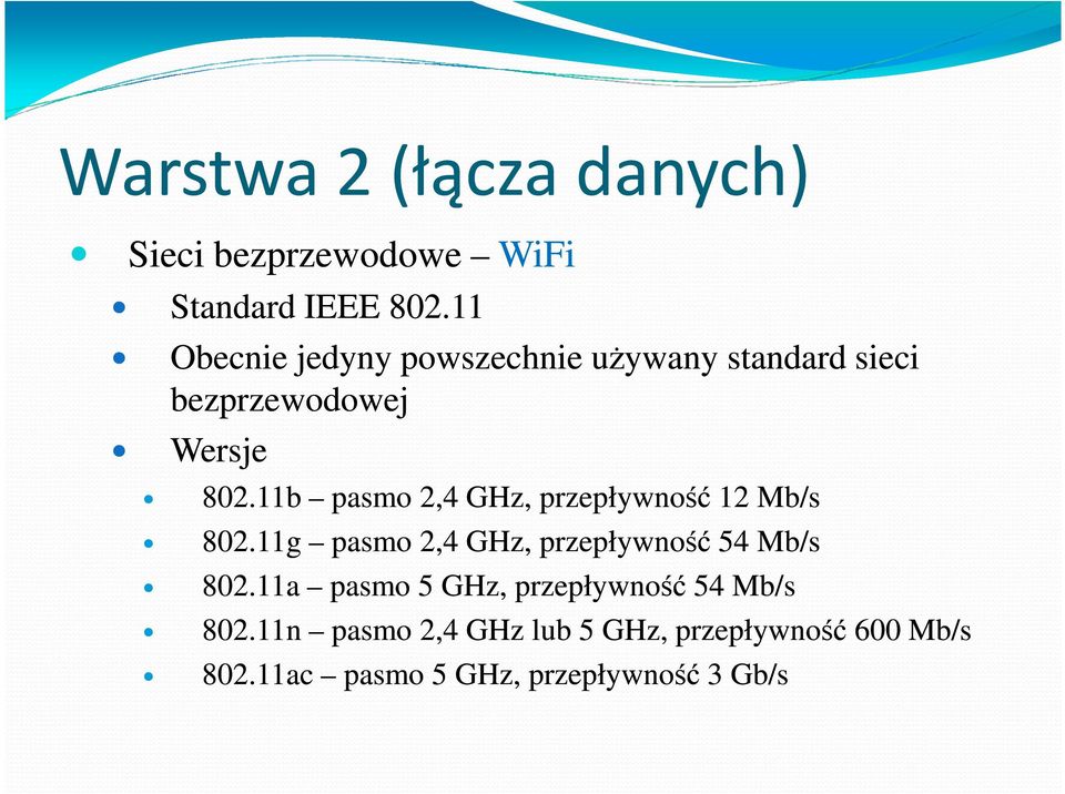 11b pasmo 2,4 GHz, przepływność 12 Mb/s 802.