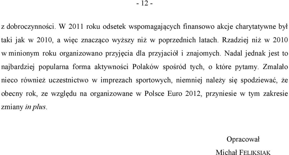 Rzadziej niż w 2010 w minionym roku organizowano przyjęcia dla przyjaciół i znajomych.