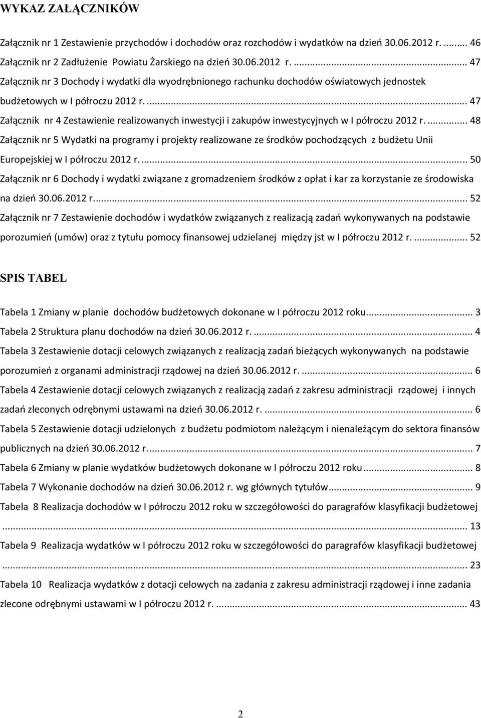 ..47 Załącznik nr 4 Zestawienie realizowanych inwestycji i zakupów inwestycyjnych w I półroczu 2012 r.