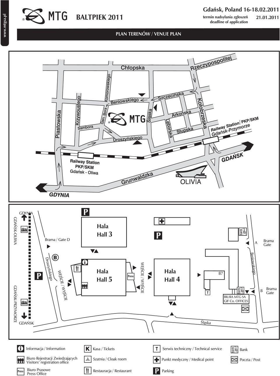 OFFICES B Brama Gate Informacja / Information Kasa / Tickets Serwis techniczny / Technical service Bank Biuro Rejestracji