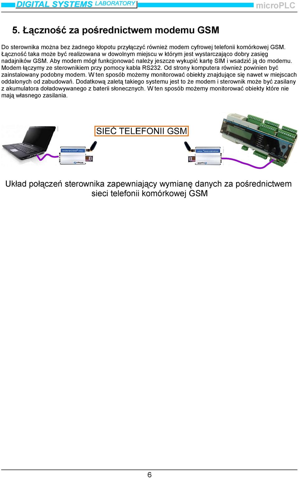 Modem łączymy ze sterownikiem przy pomocy kabla RS232. Od strony komputera również powinien być zainstalowany podobny modem.