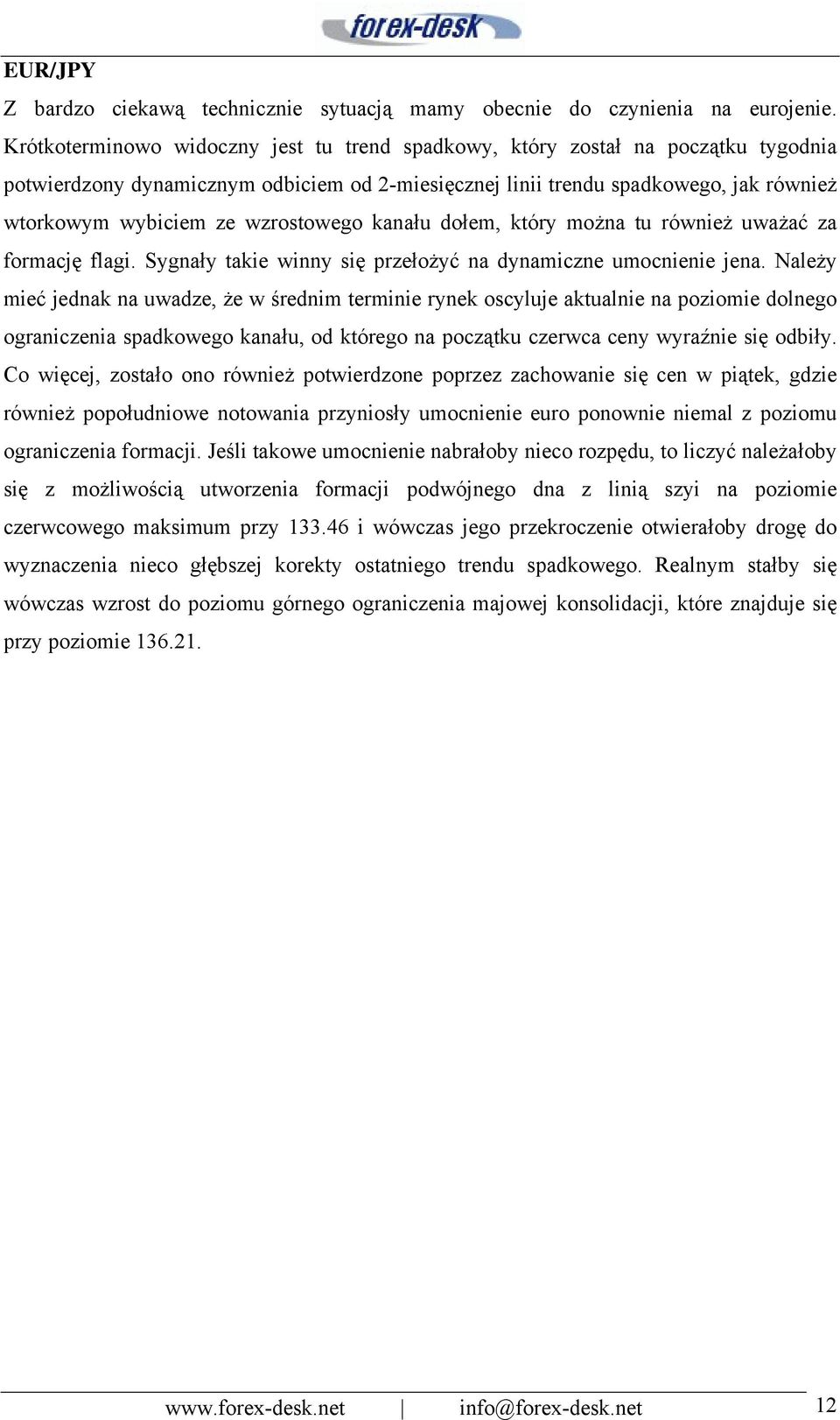 wzrostowego kanału dołem, który można tu również uważać za formację flagi. Sygnały takie winny się przełożyć na dynamiczne umocnienie jena.