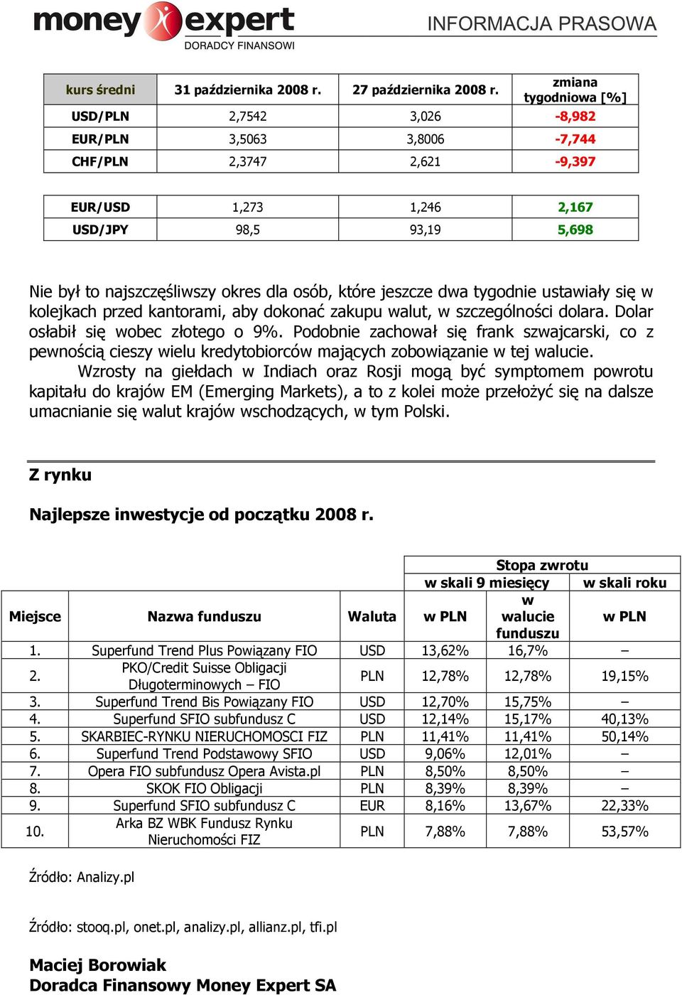 tygodnie ustawiały się w kolejkach przed kantorami, aby dokonać zakupu walut, w szczególności dolara. Dolar osłabił się wobec złotego o 9%.