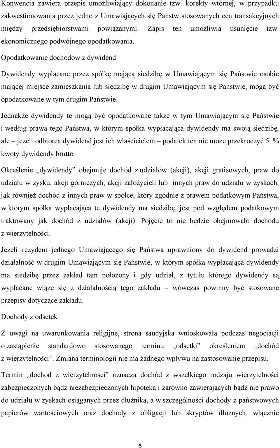 ekonomicznego podwójnego opodatkowania.