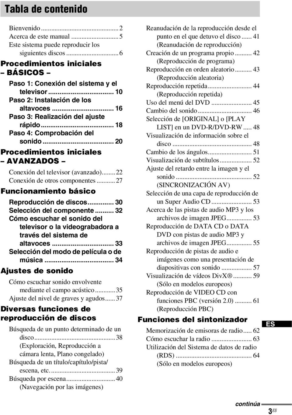 ..22 Conexión de otros componentes...27 Funcionamiento básico Reproducción de discos... 30 Selección del componente.