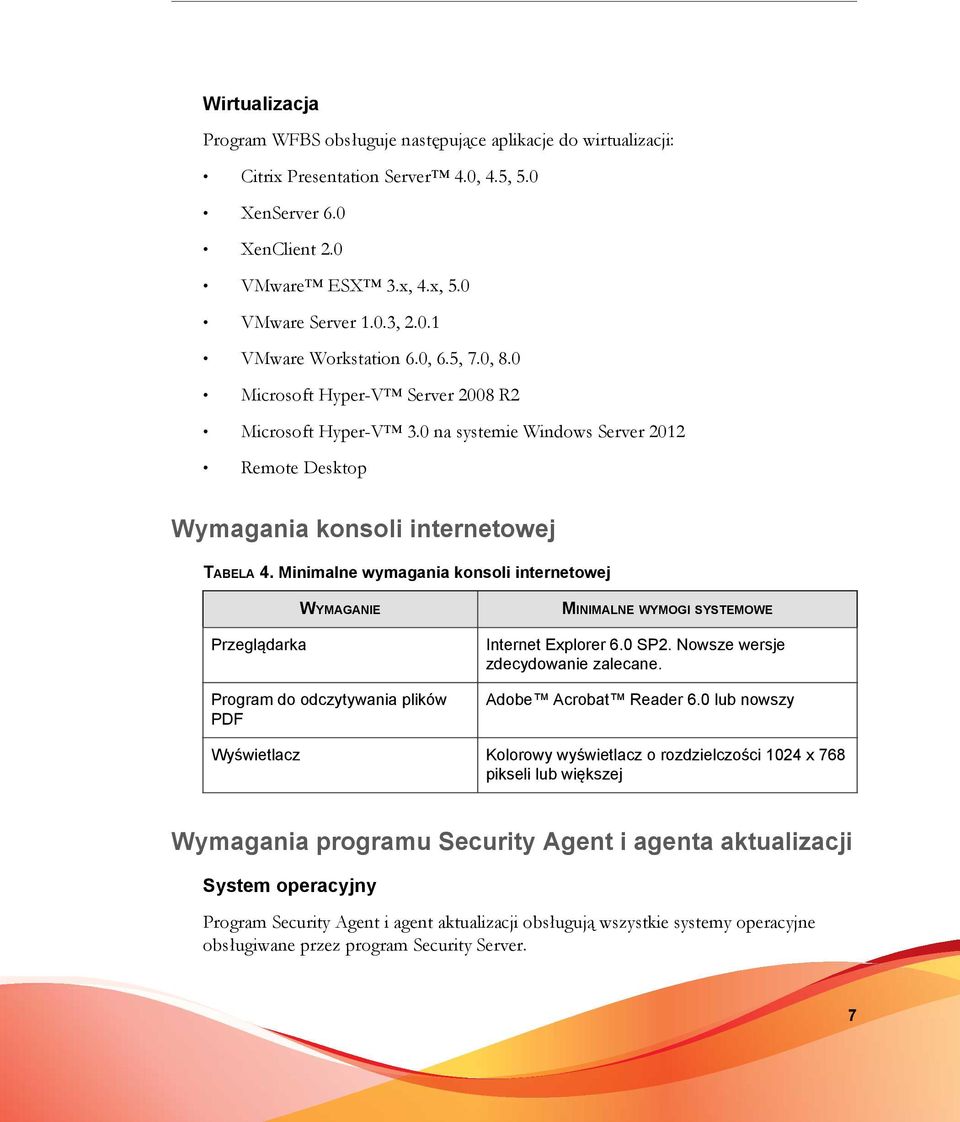 Minimalne wymagania konsoli internetowej Przeglądarka WYMAGANIE Program do odczytywania plików PDF MINIMALNE WYMOGI SYSTEMOWE Internet Explorer 6.0 SP2. Nowsze wersje zdecydowanie zalecane.