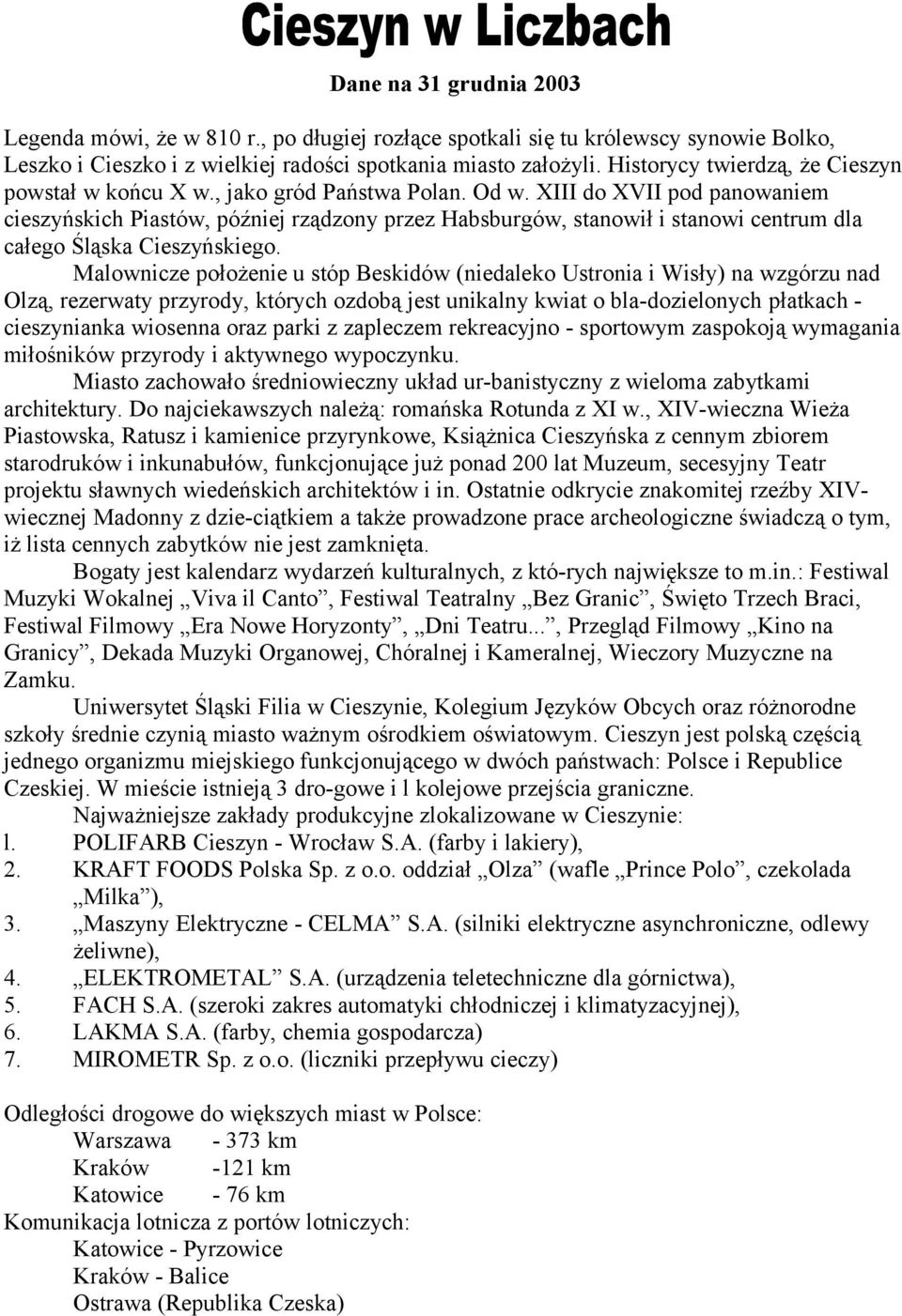 XIII do XVII pod panowaniem cieszyńskich Piastów, później rządzony przez Habsburgów, stanowił i stanowi centrum dla całego Śląska Cieszyńskiego.