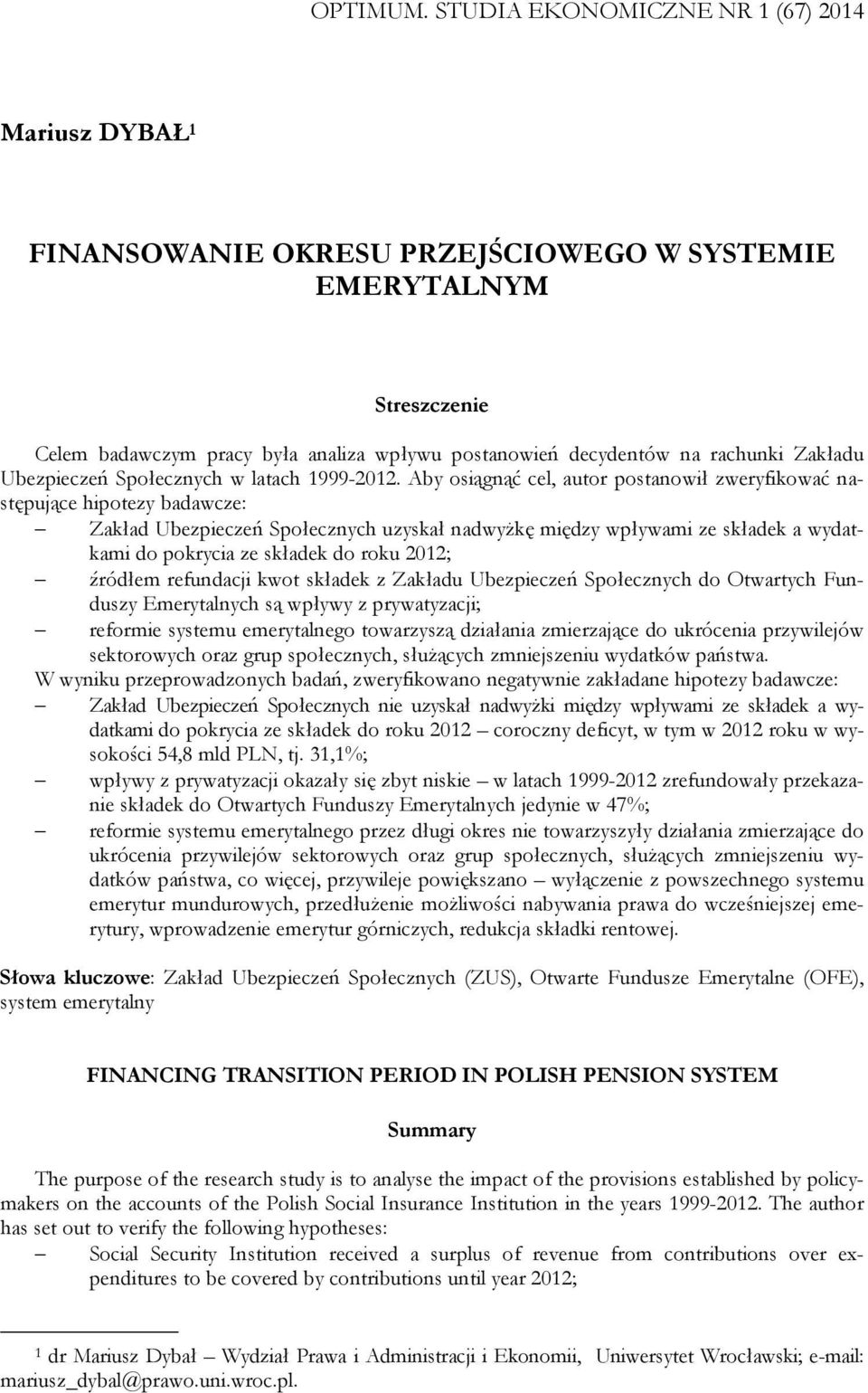 Zakładu Ubezpieczeń Społecznych w latach 1999-2012.
