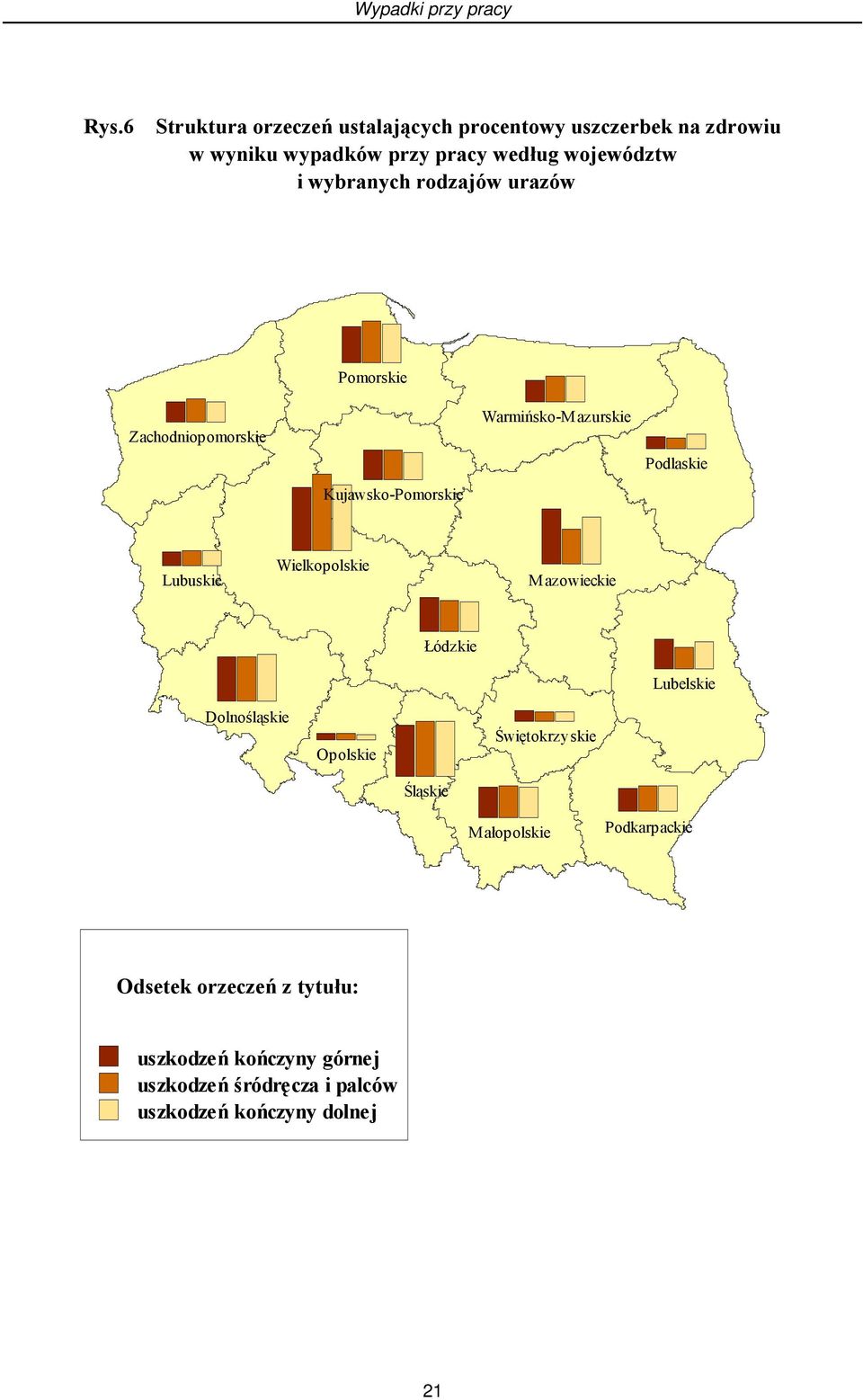 wybranych rodzajów urazów Pomorskie Zachodniopomorskie Warmińsko-Mazurskie Podlaskie Kujawsko-Pomorskie Lubuskie