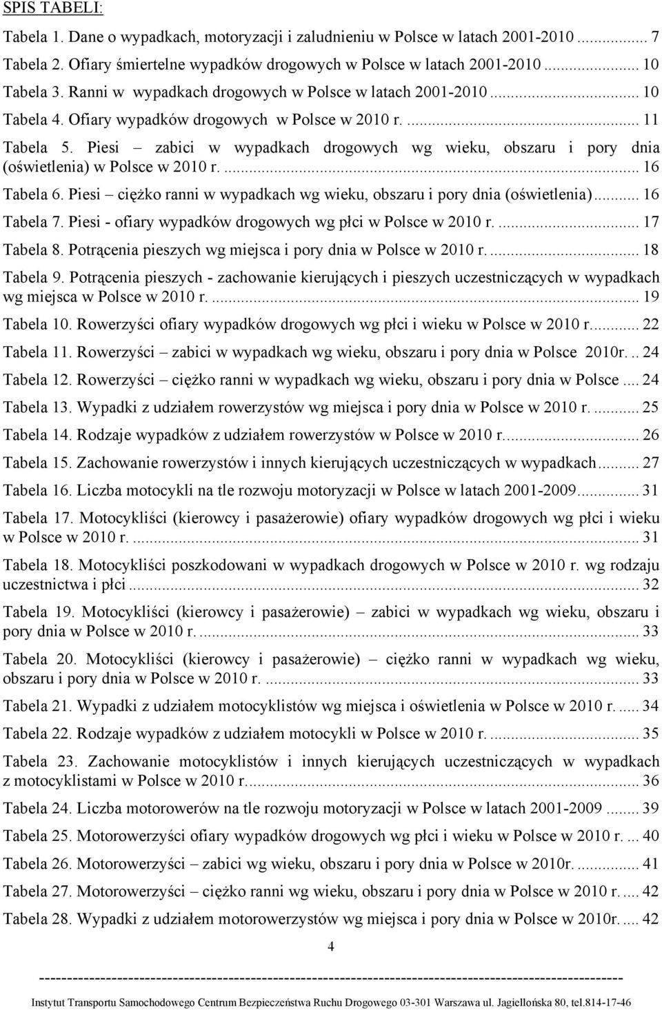 Piesi zabici w wypadkach drogowych wg wieku, obszaru i pory dnia (oświetlenia) w Polsce w 21 r.... 16 Tabela 6. Piesi ciężko ranni w wypadkach wg wieku, obszaru i pory dnia (oświetlenia)... 16 Tabela 7.