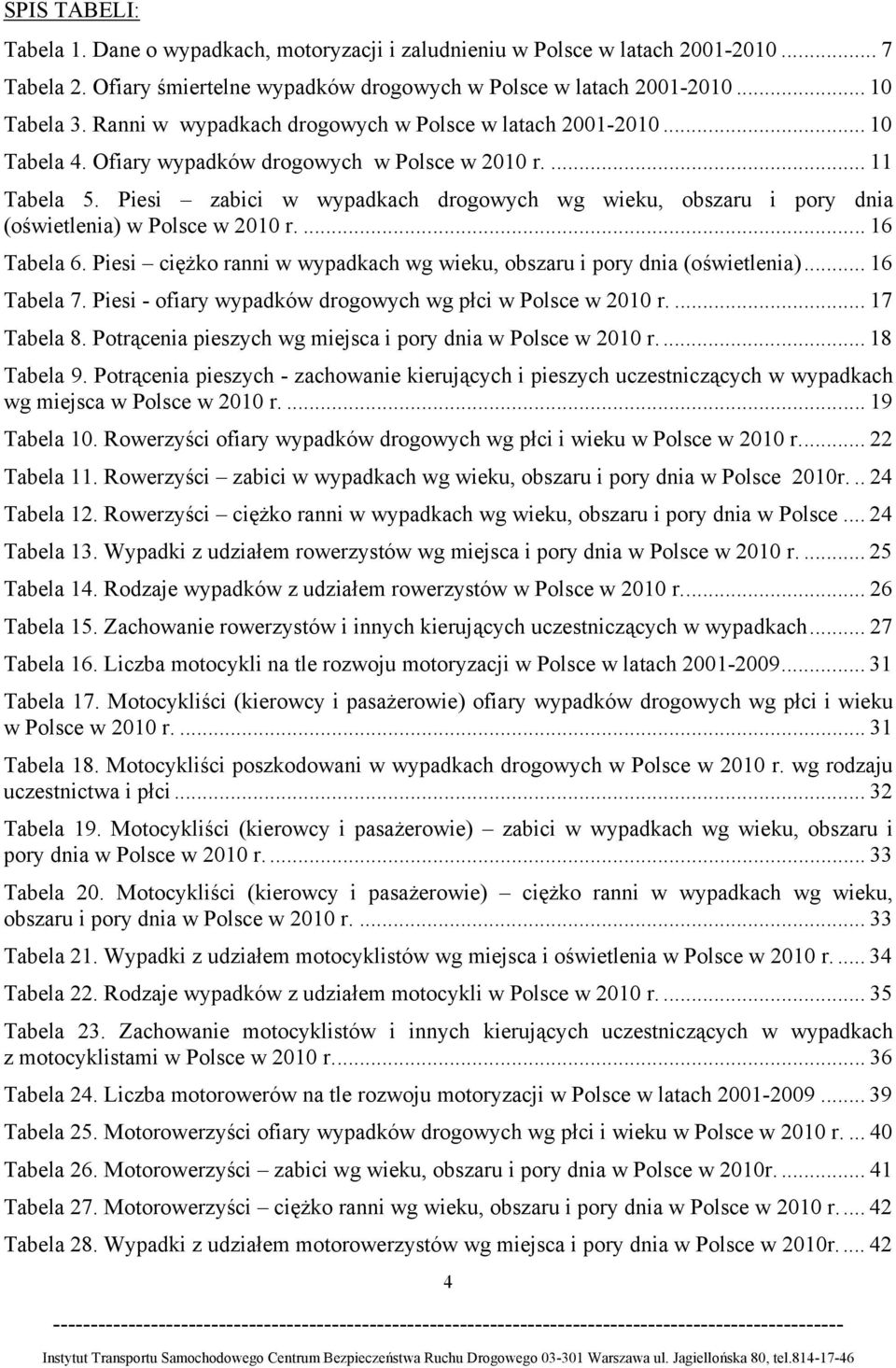 Piesi zabici w wypadkach drogowych wg wieku, obszaru i pory dnia (oświetlenia) w Polsce w 21 r.... 16 Tabela 6. Piesi ciężko ranni w wypadkach wg wieku, obszaru i pory dnia (oświetlenia)... 16 Tabela 7.