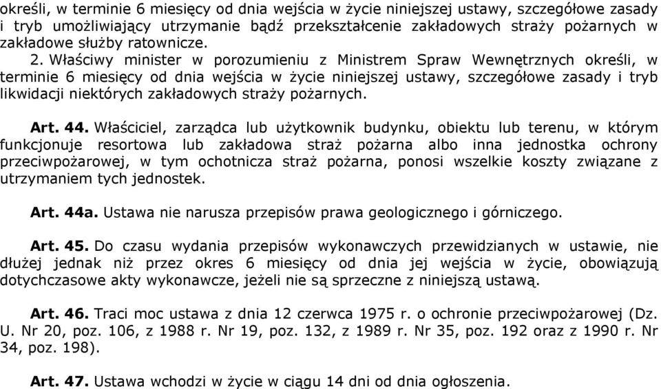 niektóróch zakładowóch strażó pożarnóchk Art. 44.