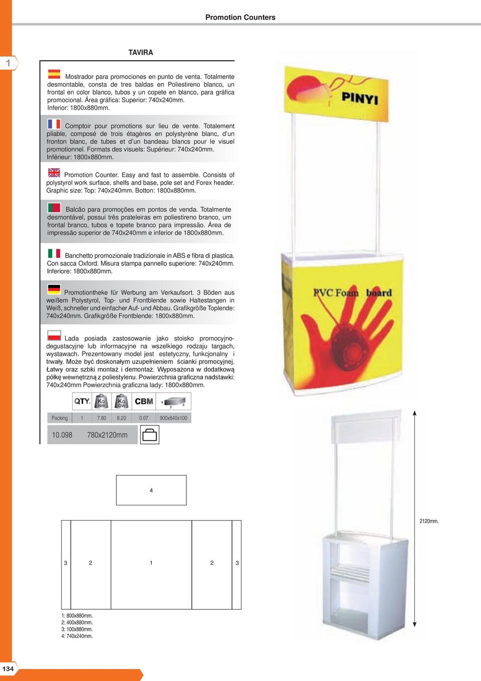 Inferior: 800x880mm. Comptoir pour promotions sur lieu de vente.
