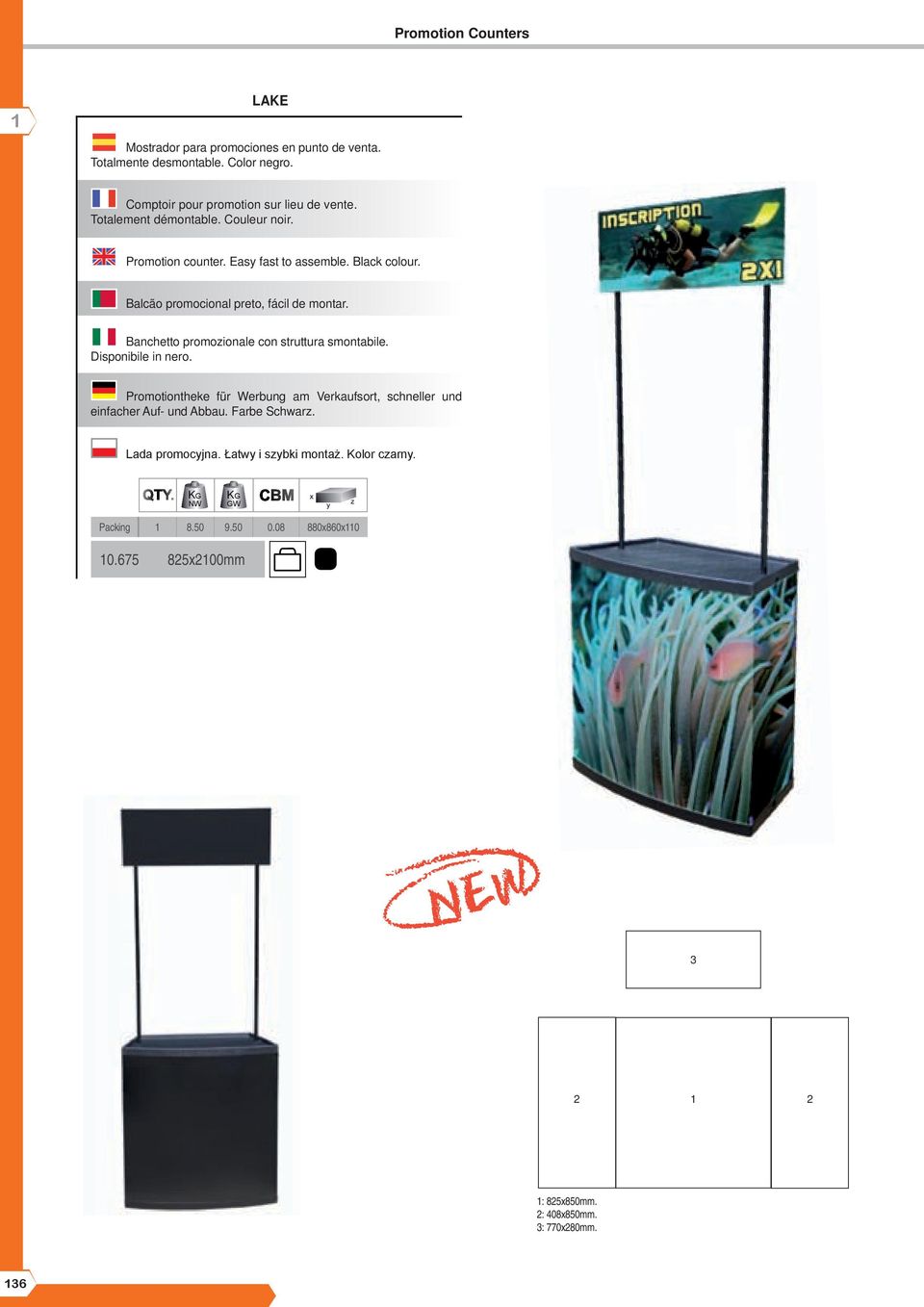 Banchetto promozionale con struttura smontabile. Disponibile in nero.