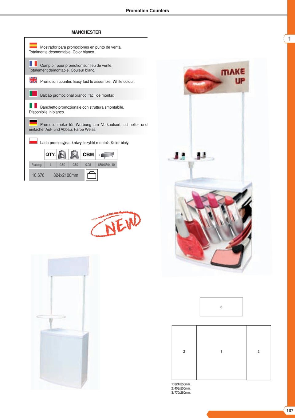 Banchetto promozionale con struttura smontabile. Disponibile in bianco.