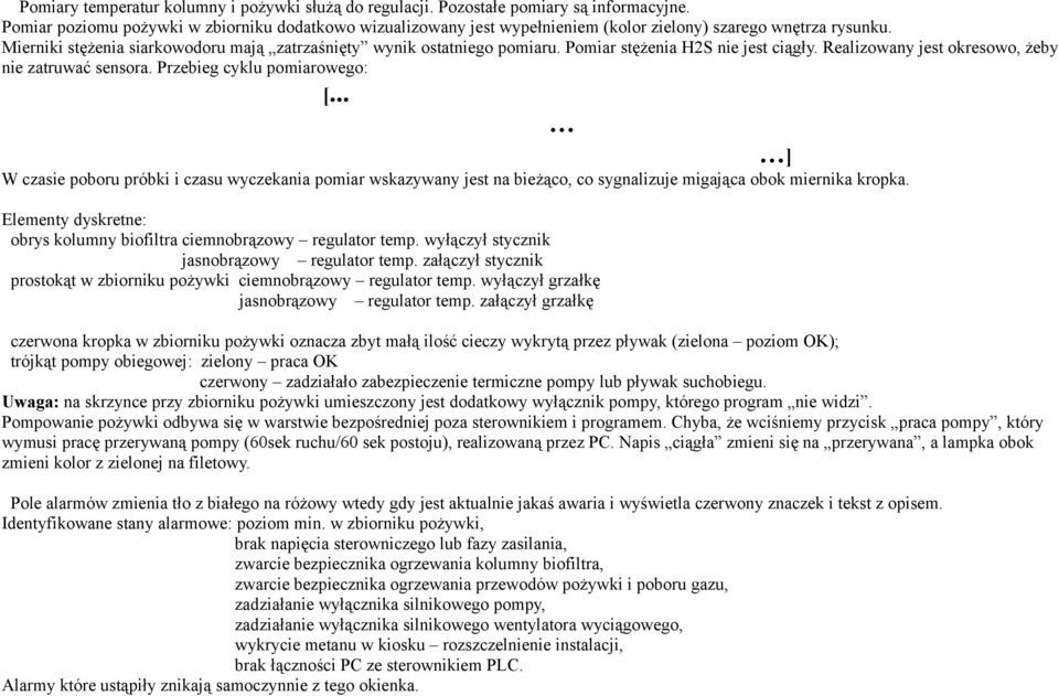 Pomiar stężenia H2S nie jest ciągły. Realizowany jest okresowo, żeby nie zatruwać sensora. Przebieg cyklu pomiarowego: [.