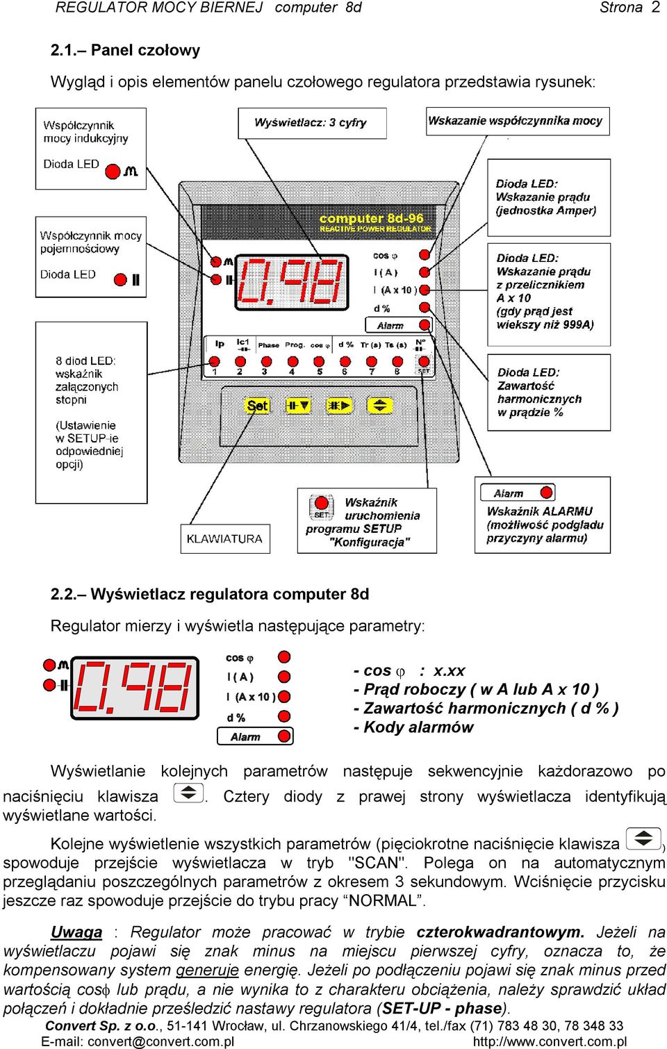 Cztery diody z prawej strony wyświetlacza identyfikują wyświetlane wartości.