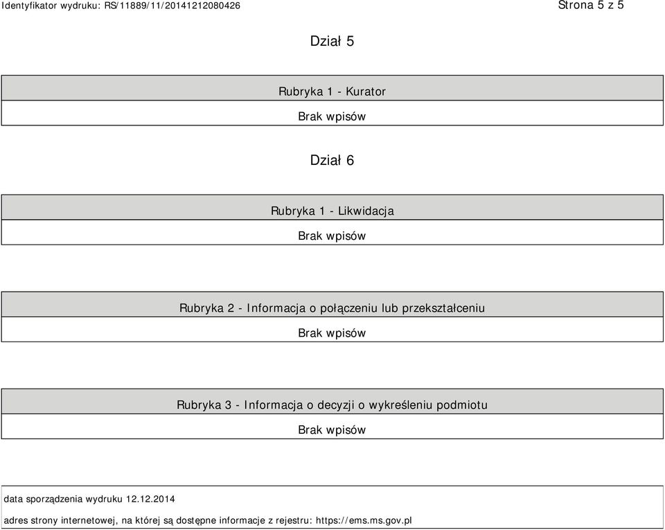 o decyzji o wykreśleniu podmiotu data sporządzenia wydruku 12.