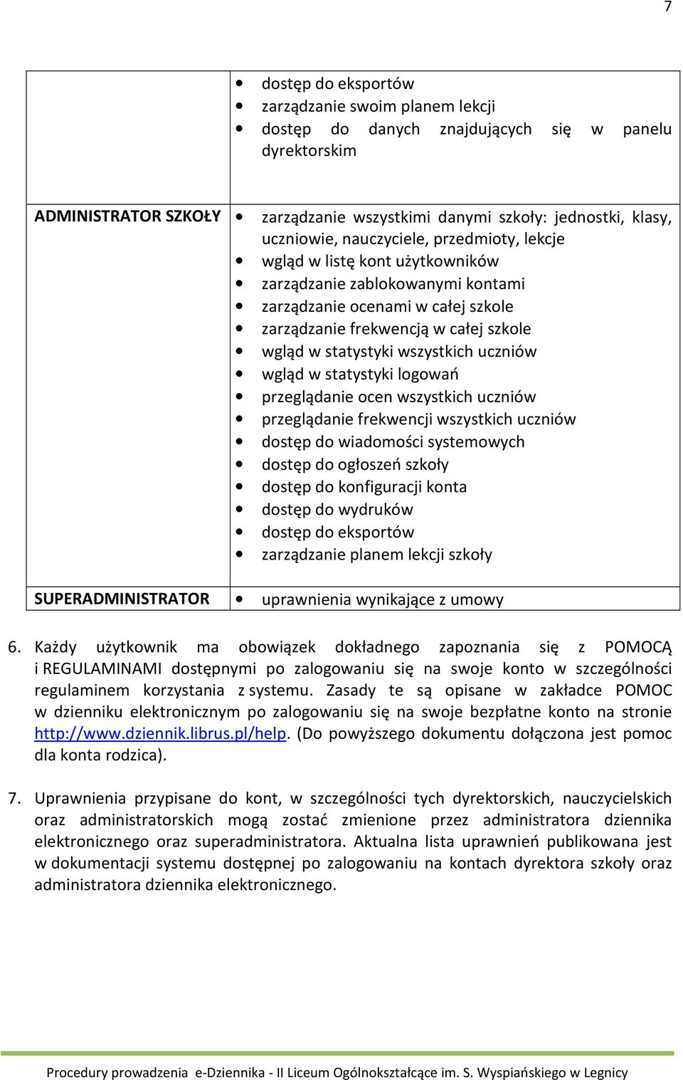 wszystkich uczniów wgląd w statystyki logowań przeglądanie ocen wszystkich uczniów przeglądanie frekwencji wszystkich uczniów dostęp do wiadomości systemowych dostęp do ogłoszeń szkoły dostęp do