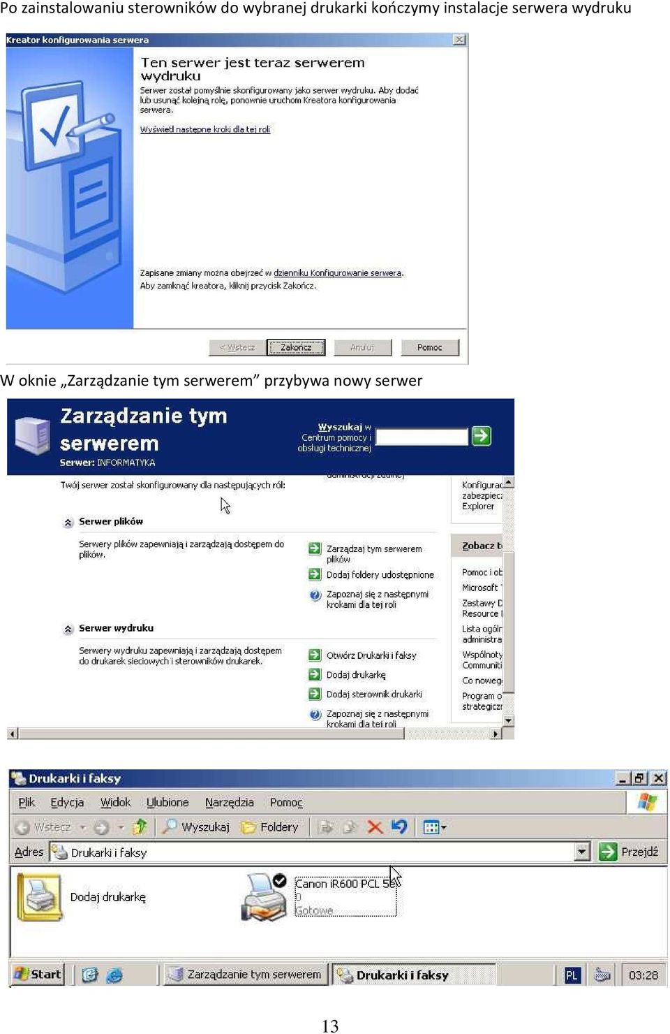 instalacje serwera wydruku W oknie