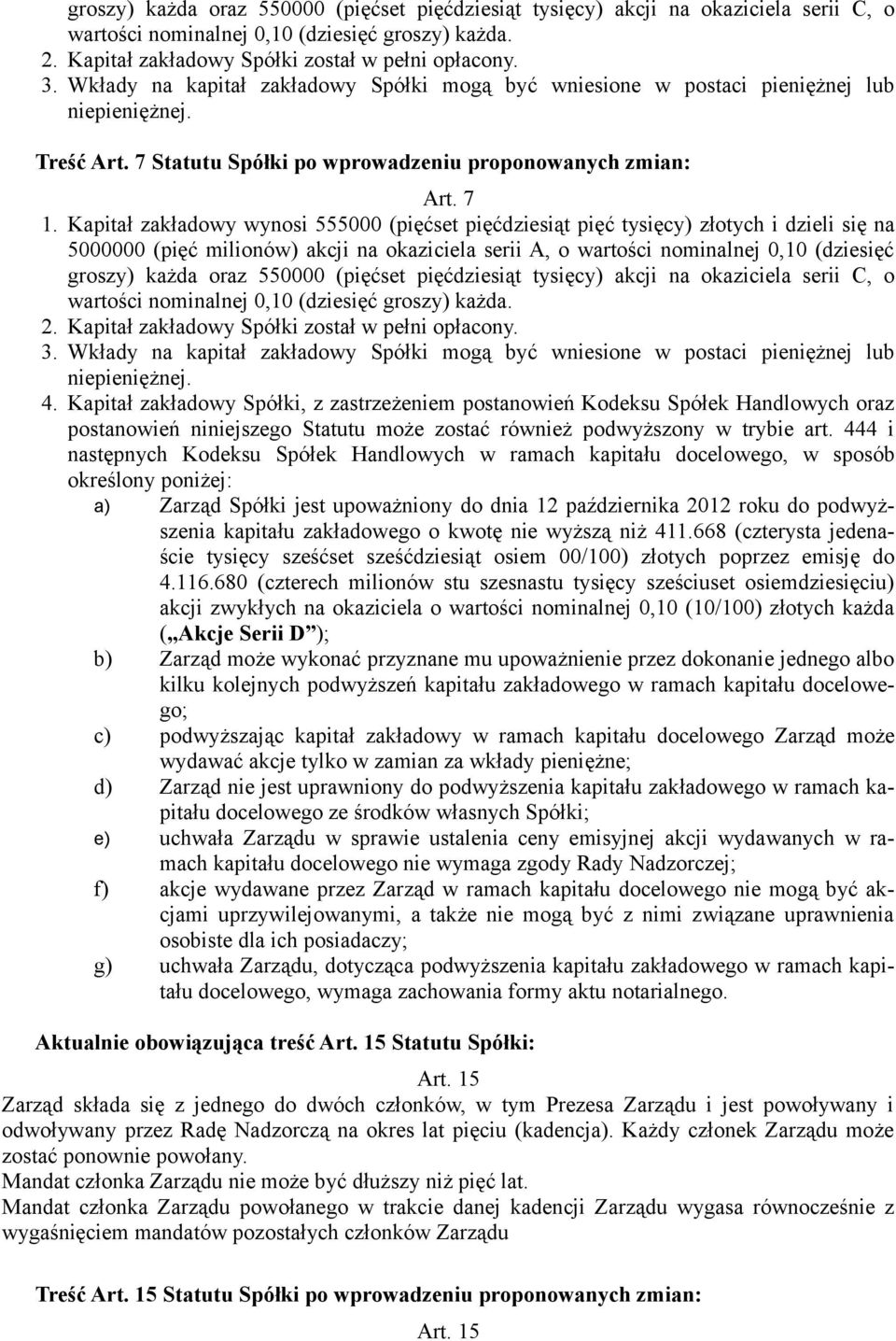 Kapitał zakładowy wynosi 555000 (pięćset pięćdziesiąt pięć tysięcy) złotych i dzieli się na 5000000 (pięć milionów) akcji na okaziciela serii A, o wartości nominalnej 0,10 (dziesięć  Wkłady na