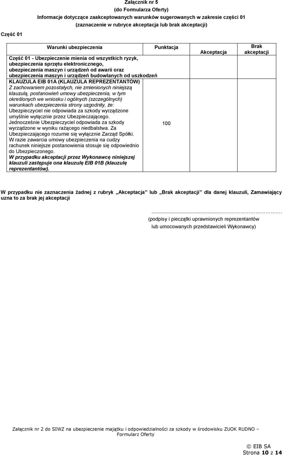 zmienionych niniejszą klauzulą, postanowień umowy, w tym określonych we wniosku i ogólnych (szczególnych) warunkach strony uzgodniły, że: Ubezpieczyciel nie odpowiada za szkody wyrządzone umyślnie