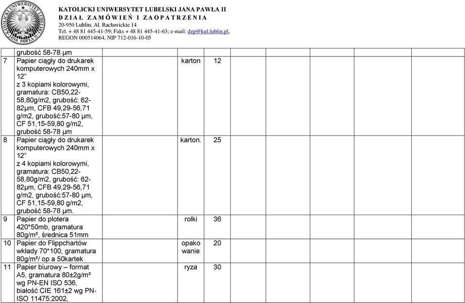 9 Papier do plotera 420*50mb, gramatura 80g/m², średnica 51mm 10 Papier do Flippchartów wkłady 70*100,