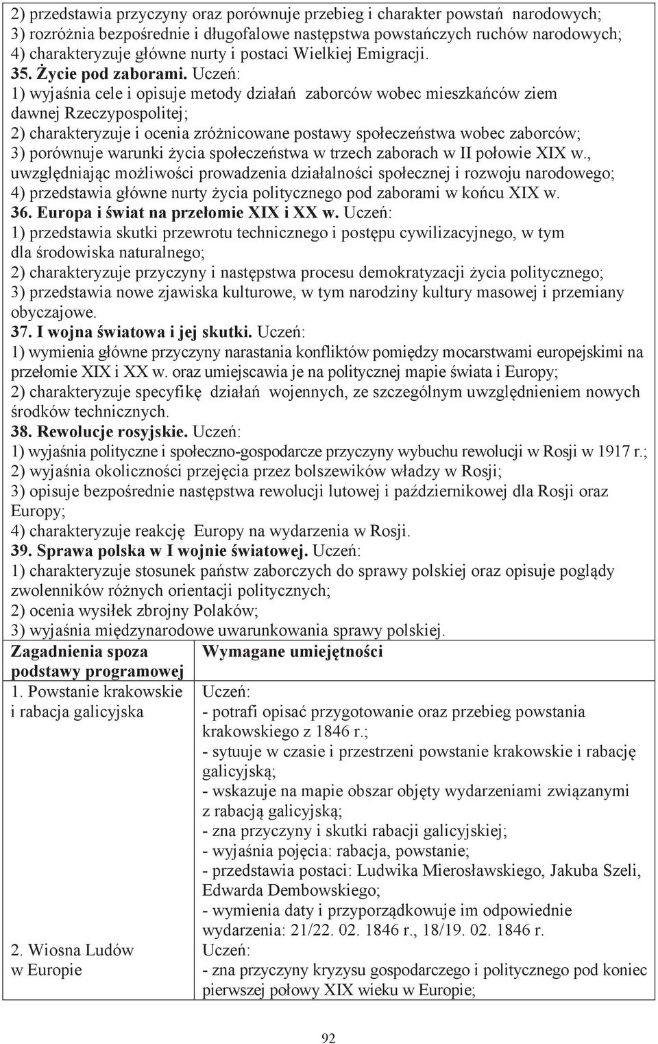 1) wyjaśnia cele i opisuje metody działań zaborców wobec mieszkańców ziem dawnej Rzeczypospolitej; 2) charakteryzuje i ocenia zróżnicowane postawy społeczeństwa wobec zaborców; 3) porównuje warunki