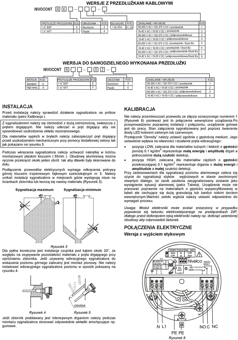 przekaźnik / Dust Ex 8- V / 0-7 V D / półprzewodnik./dust Ex -0 V / 9- V D / półprzewodnikowe/dust Ex 7 8 WESJ DO SODZIELEGO WYOI PZEDŁUŻI WESJ Standard High temp.