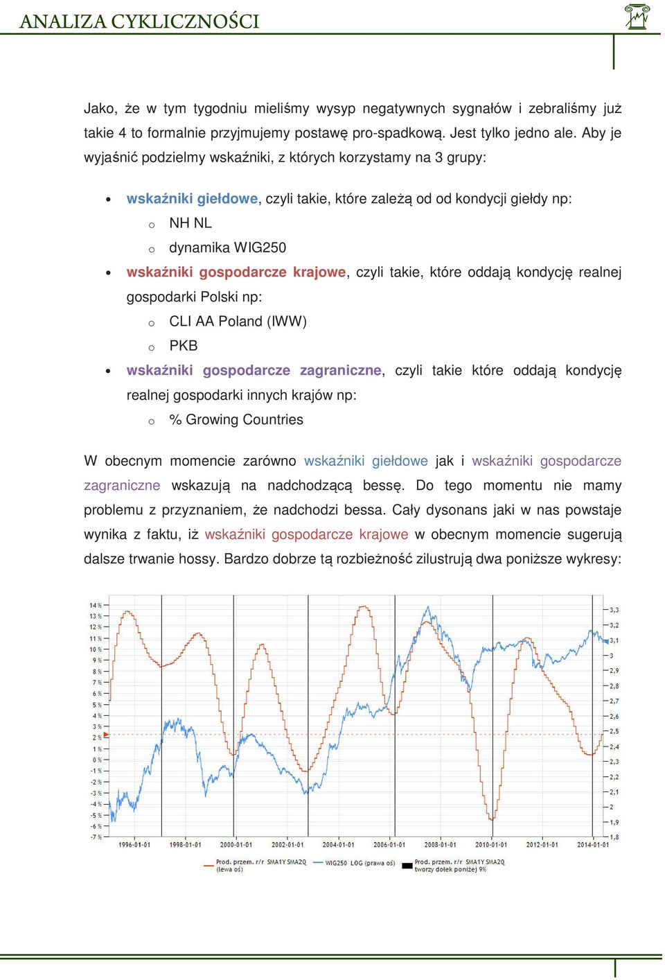 które ddają kndycję realnej gspdarki Plski np: CLI AA Pland (IWW) PKB wskaźniki gspdarcze zagraniczne, czyli takie które ddają kndycję realnej gspdarki innych krajów np: % Grwing Cuntries W becnym