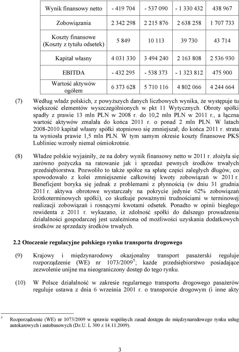 liczbowych wynika, że występuje tu większość elementów wyszczególnionych w pkt 11 Wytycznych. Obroty spółki spadły z prawie 13 mln PLN w 2008 r. do 10,2 mln PLN w 2011 r.