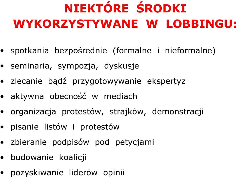 aktywna obecność w mediach organizacja protestów, strajków, demonstracji pisanie